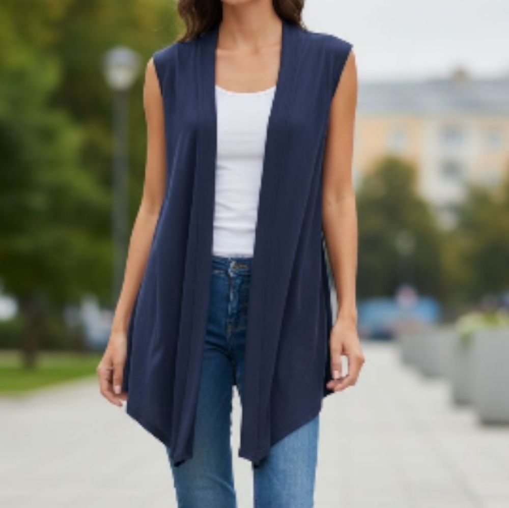 EUC Eddie Bauer Size XL Blue Open Front Sleeveless Draped Cardigan!